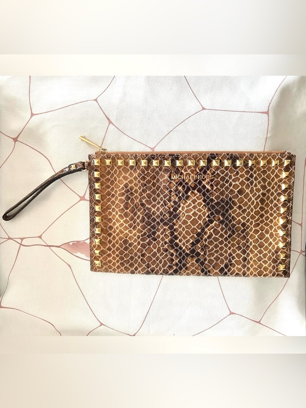 Michael Kors Brown Snake-Print Clutch/Wristlet